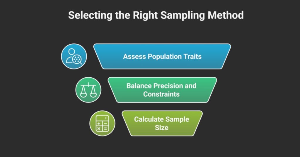 Illustrating the process of selecting the right probability sampling method.