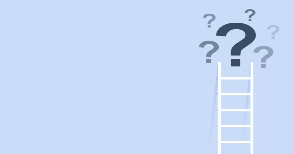 A ladder adorned with question marks, symbolizing Whatsapp questions for thoughtful conversations to deepen relationships.