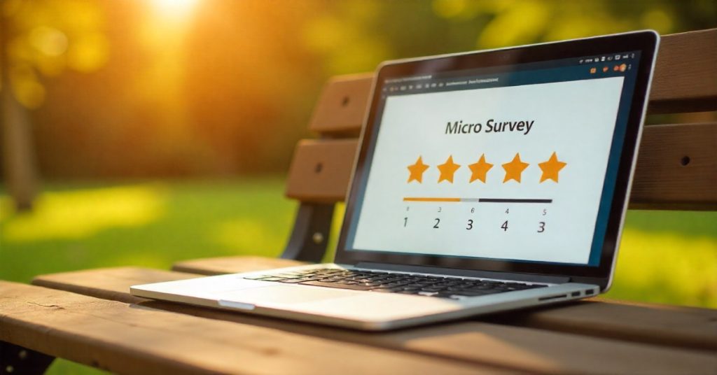 A laptop screen, displaying online micro survey. 