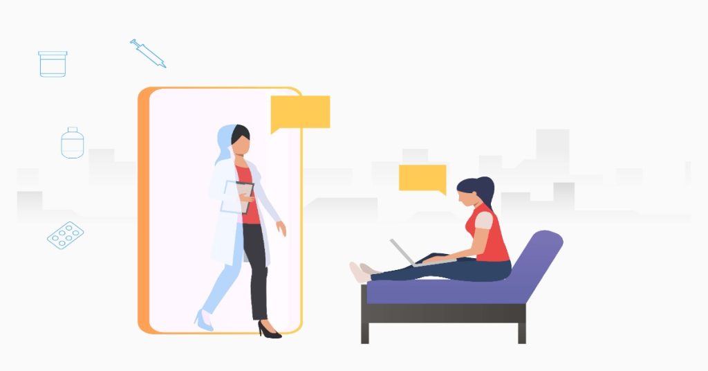 A woman seated on a couch engages in a phone conversation about healthcare surveys, highlighting patient feedback's value.