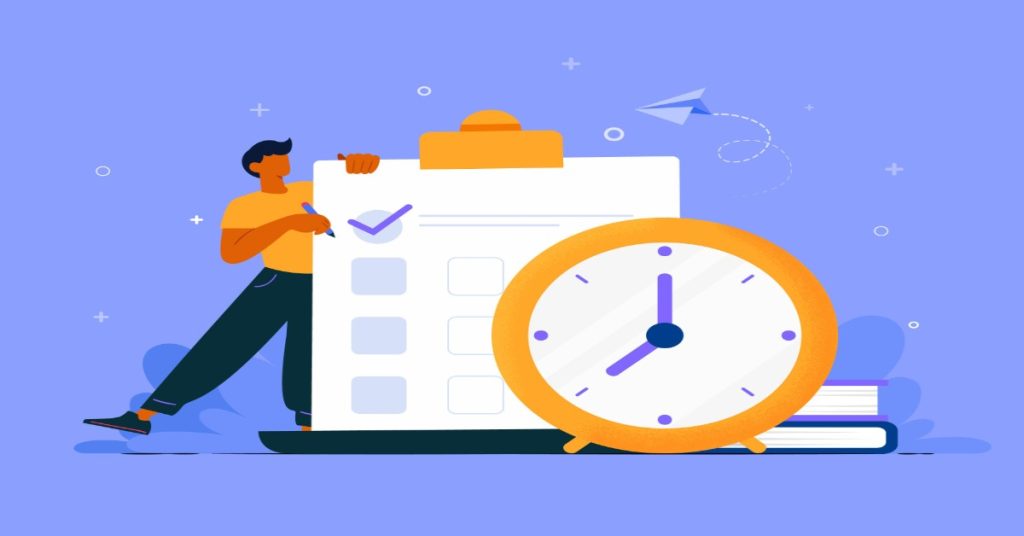 Individual with a clipboard and clock, focused on metrics related to user engagement and survey time spent.