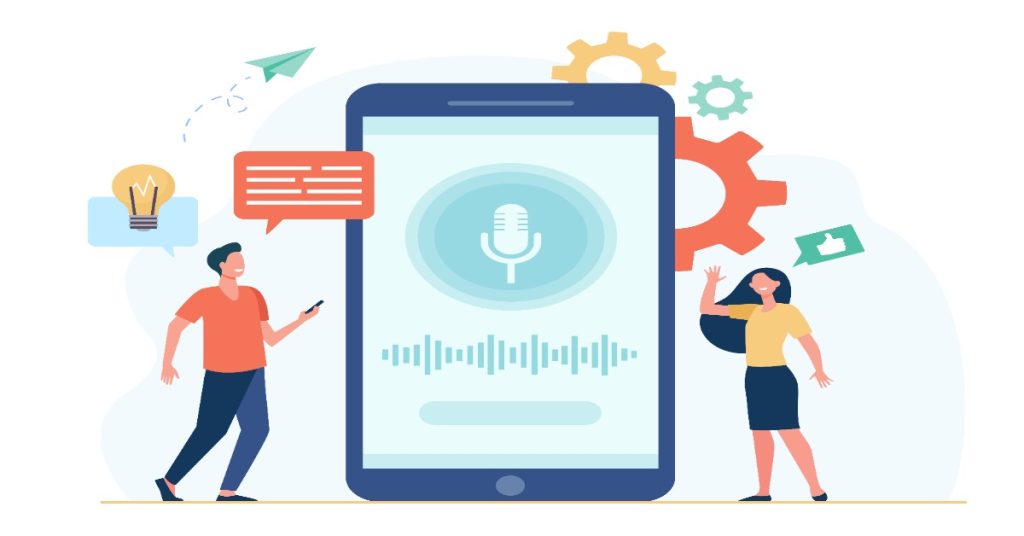 illustration demonstrating voice recording for voice feedback for an online survey.