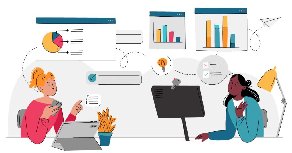 A person works on a desktop while another uses a laptop, both focused on understanding sampling error.