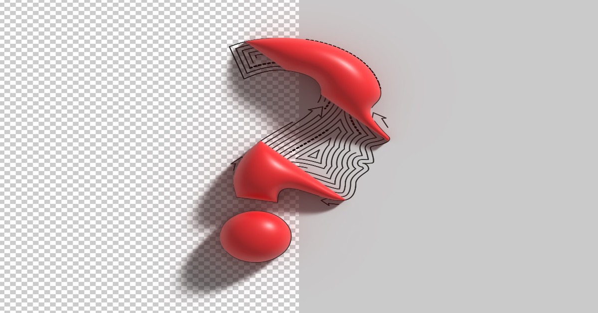 A red question mark resembling a head, representing questions that reveal customer thoughts and opinions.