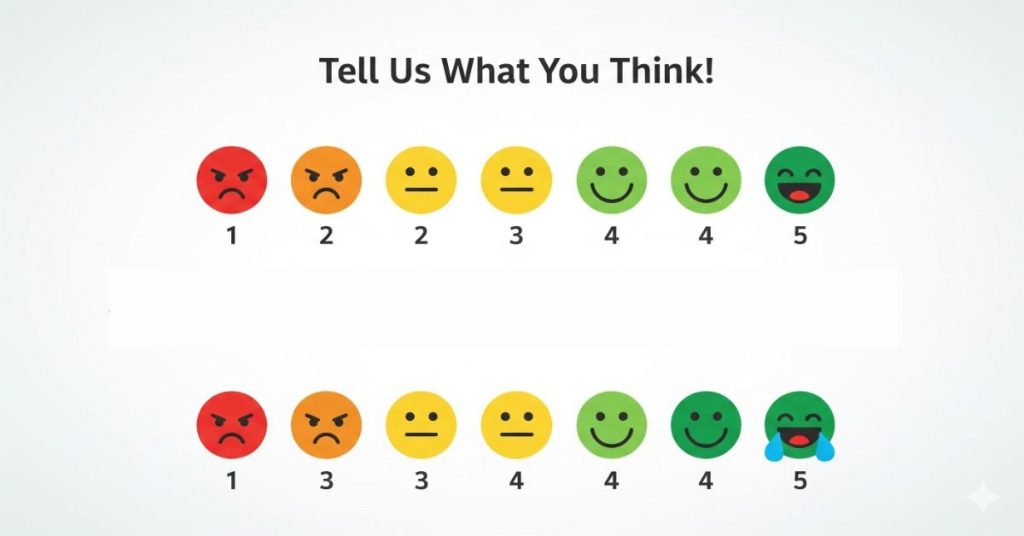 Infographic of emoji rating survey questions, using visuals to enhance respondent engagement and higher completion rates.