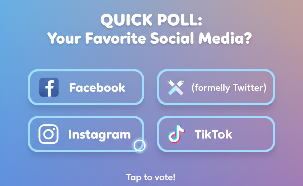 Example of a multiple-choice survey question on social media preferences, illustrating quick selection options for better survey engagement.