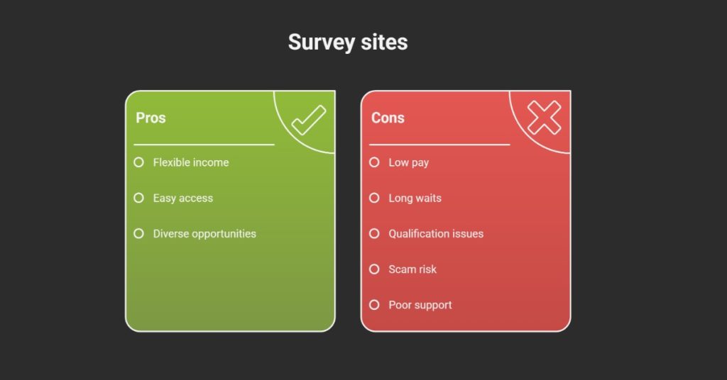 Image illustrating pros and cons of survey sites. 