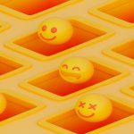 Yellow emoticons above phone screens to represent various emotions, illustrating sentiment classification for ecommerce reviews.